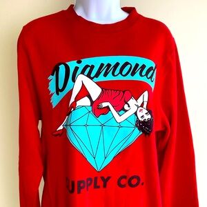 Diamond Supply Co. Red Pin Up Girl Graphic Fleece Long Sleeve Sweatshirt Small